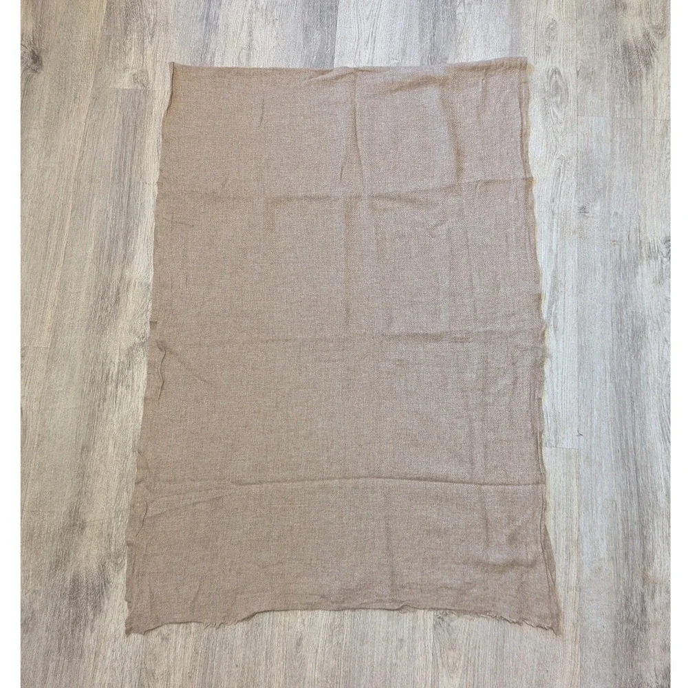 NEW Slate + Salt Beige Handloom 100% Cashmere Scarf Taupe Brown Frayed